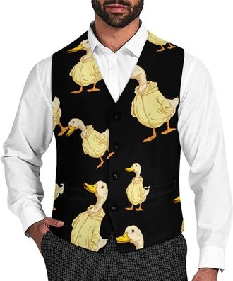 Generic Cool Duck In Sweatshirt Waistcoats for Men V-Neck Suit Vests Slim Fit Business Dress Vest for Wedding Party XL