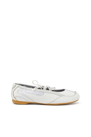 Diesel D-Mile-Lace-up ballet flats in leather and mesh - Flats - Woman - White