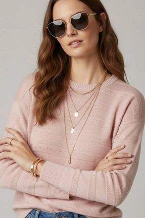 Q2 Striped Knit Sweater With Sequin In Pink