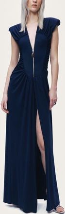 Nocturne Zip-Front Draped Maxi Dress in Navy at Nordstrom, Size X-Small Eu