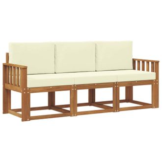 vidaXL Conjunto De Sof&aacute;s De Exterior Con Coj&iacute;n 3 Pcs Natural Y Crema Vidaxl