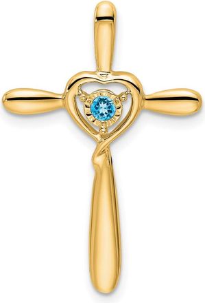 Diamond2Deal 14k Yellow Gold December/Blue Topaz Cross with Heart Pendant