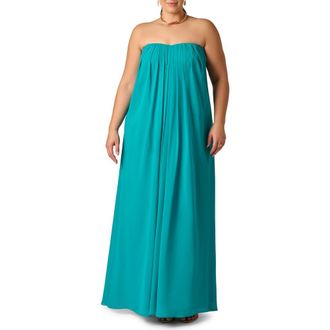 Adrianna Papell Strapless Chiffon Gown in Turquoise at Nordstrom, Size 20W