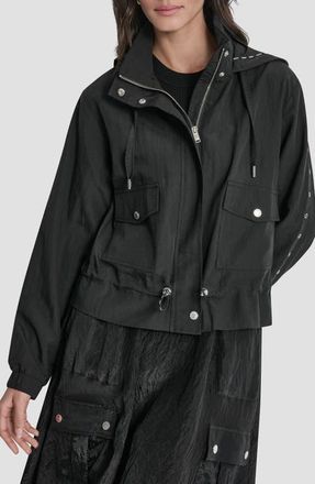 DKNY Studded Hooded Anorak in Black at Nordstrom, Size X-Small