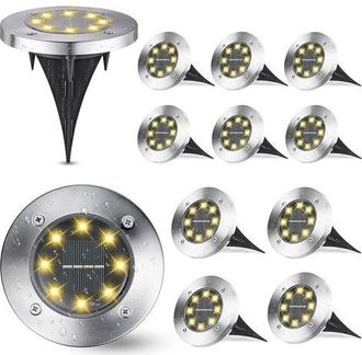 OEM Luces Solares Para Exteriores, [12 Piezas] Luces Solares De Suelo De Luz Blanca C&aacute;lida Para Jard&iacute;n, 8 Led 6000k, Impermeables Ip65, Focos Solares Empo