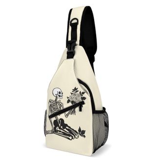 Generic Skeleton Skull And Rose Unisex Shoulder Bags Casual Crossbody Chest Bag Sling Backpack for Hiking Cycling Travel
