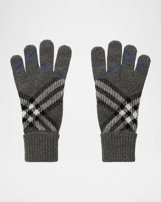 Burberry Men & apos;s Check Cashmere-Blend Knit Gloves