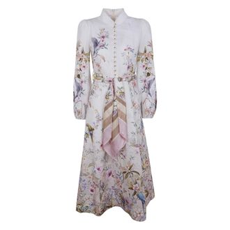 Zimmermann Kleedjes, Dames, Veelkleurig, L, Leer, Rebellion Button Midi Dress