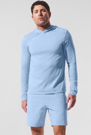 Alo | Conquer Reform Long Sleeve With Hood Top in Seashell Blue, Size: 2XL