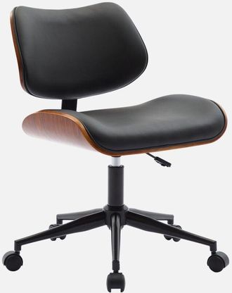 Sweeek Sweeek - Silla de oficina con ruedas, madera curvada y acabado en polipiel, Karen, Negro, 52x53x88 cm