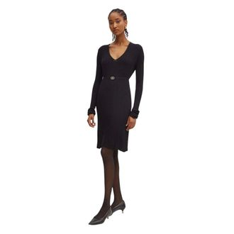 Twinset Geribbelde gebreide minijurk met riem - Dames - Jurken - Zwart - Maat: S Viscose