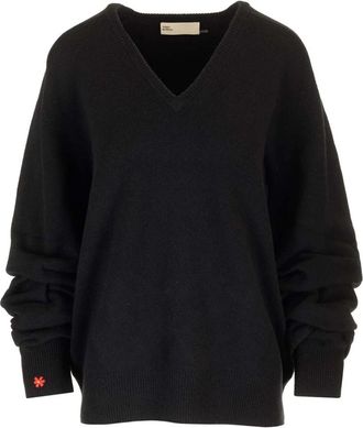 Tory Burch Wool V-Neck Sweater - Dames - V-hals truien - Zwart - S - Wol - Truien & Vesten