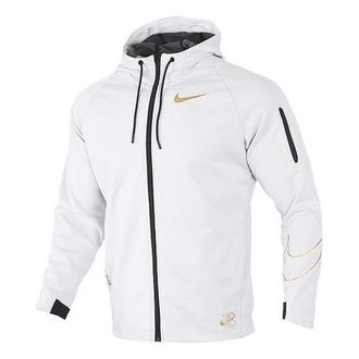 Nike Logo Printing Plus Fleece Hooded Jacket Coat White CU3678-100