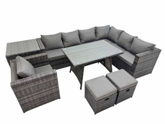 Fimous Patio Furniture Sets with Dining Table Side Table 2 Small Stools in Dark Grey