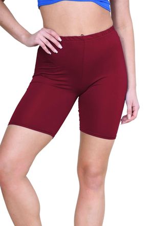 Janisramone Womens Cycling Shorts, Plain Elasticated Waist Over Knee Skinny Fit Ladies Gym Shorts, Soft Stretchy Yoga Sports Running Women Activewear Wine