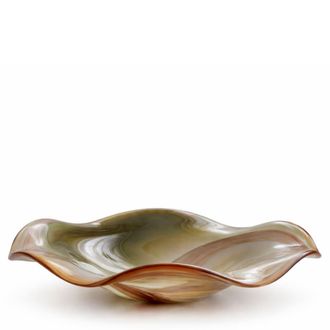 SIA D&eacute;co Copa decorativa de vidrio soplado en verde, amarillo y marr&oacute;n D41