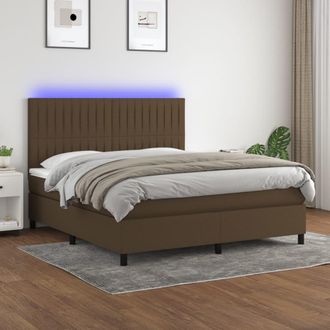 vidaXL Vidaxl - Cama Box Spring Colch&oacute;n Luces Led Tela Marr&oacute;n Oscuro 180x200cm