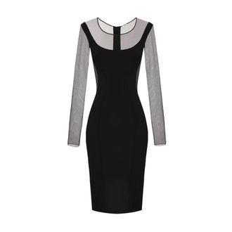 Elisabetta Franchi Party Dresses, female, Black, Size: XL Abito midi semi trasparente con cut-out