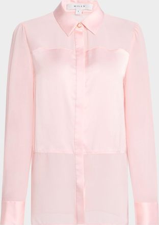Milly Andy Sheer Satin Combo Blouse