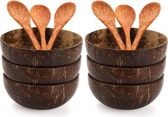 OEM Bol Noix De Coco - Cuill&egrave;re Palme Incluse - Pour Salade Fruits Et Rangement - Lot De 6
