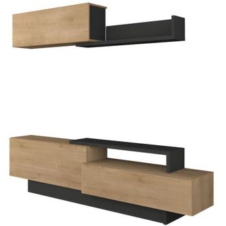 Vente-Unique Parete TV con scomparti Quercia e antracite - MONTY
