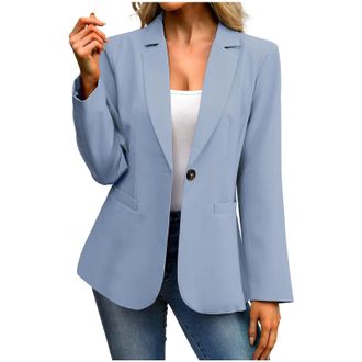 Generic Womens Blazer Suit Casual Business Long Sleeve Lapel One Button Open Front Blazers Solid Slim Fit Office Work Jacket with Pockets Ladies Jackets and C