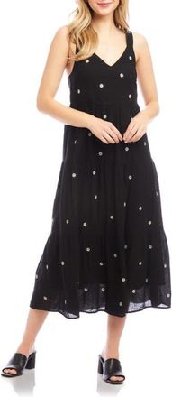 Karen Kane Embroidered Tiered Sleeveless Midi Dress in Black at Nordstrom, Size X-Small