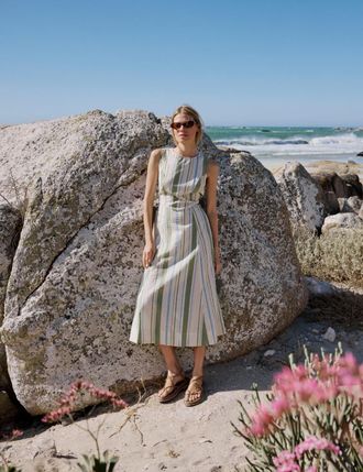 Nobody's Child Green & Blue Striped Cedar Midi Dress