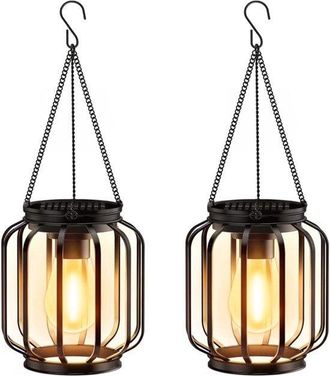 OEM Faroles Solares Colgantes Para Exteriores - Juego De 2 Luces De Jard&iacute;n De Metal Negras Ip65