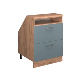 Vicco Armario De Cocina Para Techo Inclinado R-line, Gris Azulado, 60 Cm Con 2 Cajones, Carcasa 60 Cm De Profundidad, Vicco