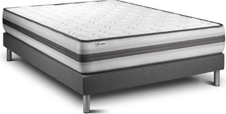VITALIT Vitalit - Base Tapizada Gris + Colch&oacute;n Con Muelles Y Viscoel&aacute;stica 140 X 190