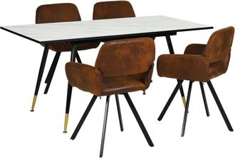 Urban Meuble Mesa extensible de mármol + 4 sillas giratorias vintage marrones