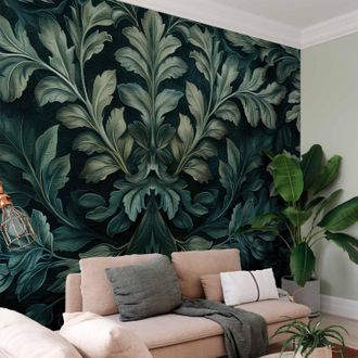 OEM Murale Da Parete - Foglie Vittoriane Verde Scuro: Composizione Botanica Scultorea / Foglie Vittoriane In Verde Scuro