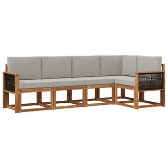 vidaXL Conjunto De Sof&aacute;s De Exterior 5 Pcs Natural Y Gris Claro Vidaxl