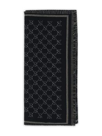Gucci monogram fringed scarf - men - Wool - One Size - Black