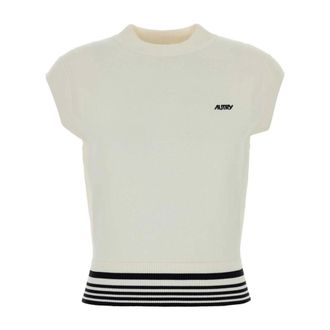 Autry Round-neck Knitwear, female, White, Size: XS Stripe-detailed Knitted Vest