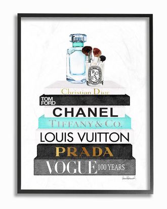 Stupell Industries Book Stack Perfume Brushes Glam Fashion Watercolor By Amanda Greenwood Framed Art