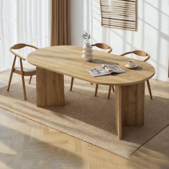 Dmora Mesa Fija Monterano, 6 Asientos, Forma Ovalada, Material Tablero De Madera Noble, 180x90x75h Cm Marr&oacute;n Roble