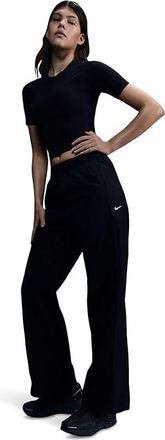 Nike Windrunner High-Waisted Woven Open-Hem Pants Womens Clothing Black/White : XL (US 16-18), Nylon