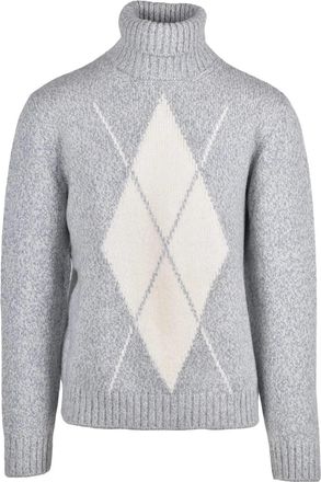 Eleventy High Neck Wool Sweater With Argyle Pattern And Ribbed Detailing