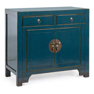 BIZZOTTO Credenza Jinan, struttura in legno di olmo riciclato, con finitura lucida, maniglie in rame -2 Ante / Rosso