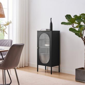 Furniturebox Urbi Black Metal Display Cabinet | Size: Medium