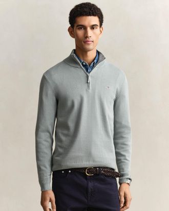 GANT Mens 10 Classic Half Zip Jumper in Grey Cotton - Size X-Large