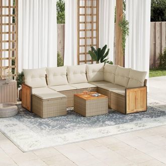 vidaXL Vidaxl - Juego De Sof&aacute;s De Jard&iacute;n Con Cojines Beige 8 Pzas Rat&aacute;n Pe