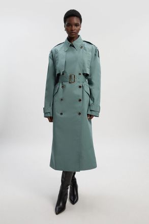 Karen Millen Womens Relaxed Polished Trench Coat - Turquoise Cotton - Size 16 UK