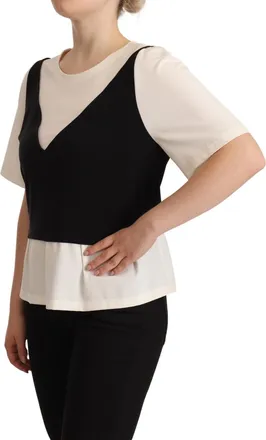 Moschino Black White Polyester Short Sleeves Top Womens Blouse (Pre-Owned)