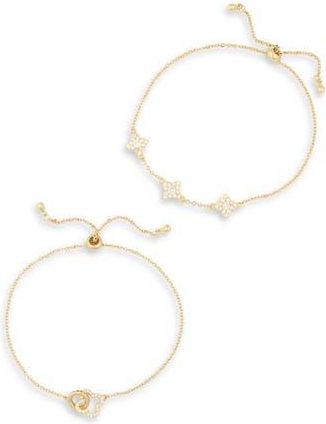 Eye Candy Los Angeles Mara 2-Pack Cubic Zirconia Clover Bolo Bracelets in Gold at Nordstrom Rack