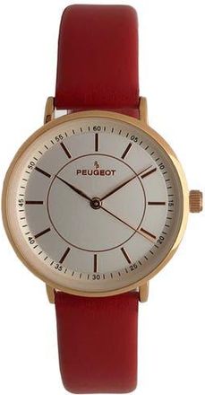 Peugeot Modern Round Calfskin Leather Watch- 30MM in Red at Nordstrom