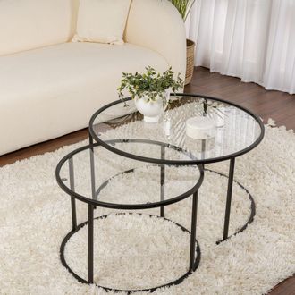 Dmora Mesa De Sal&oacute;n Telti, Modular, Forma Redonda, Tablero De Vidrio, 80x80x43h Cm Negra