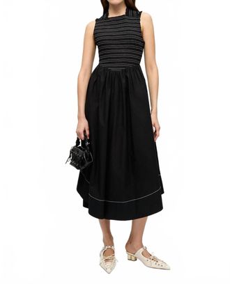 Ganni Washed Stretch Smock Midi Dress In Black